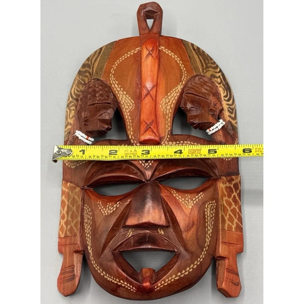 Vintage Hand Carved Wooden African Maasai Beaded Mask Kenya Wall Decor